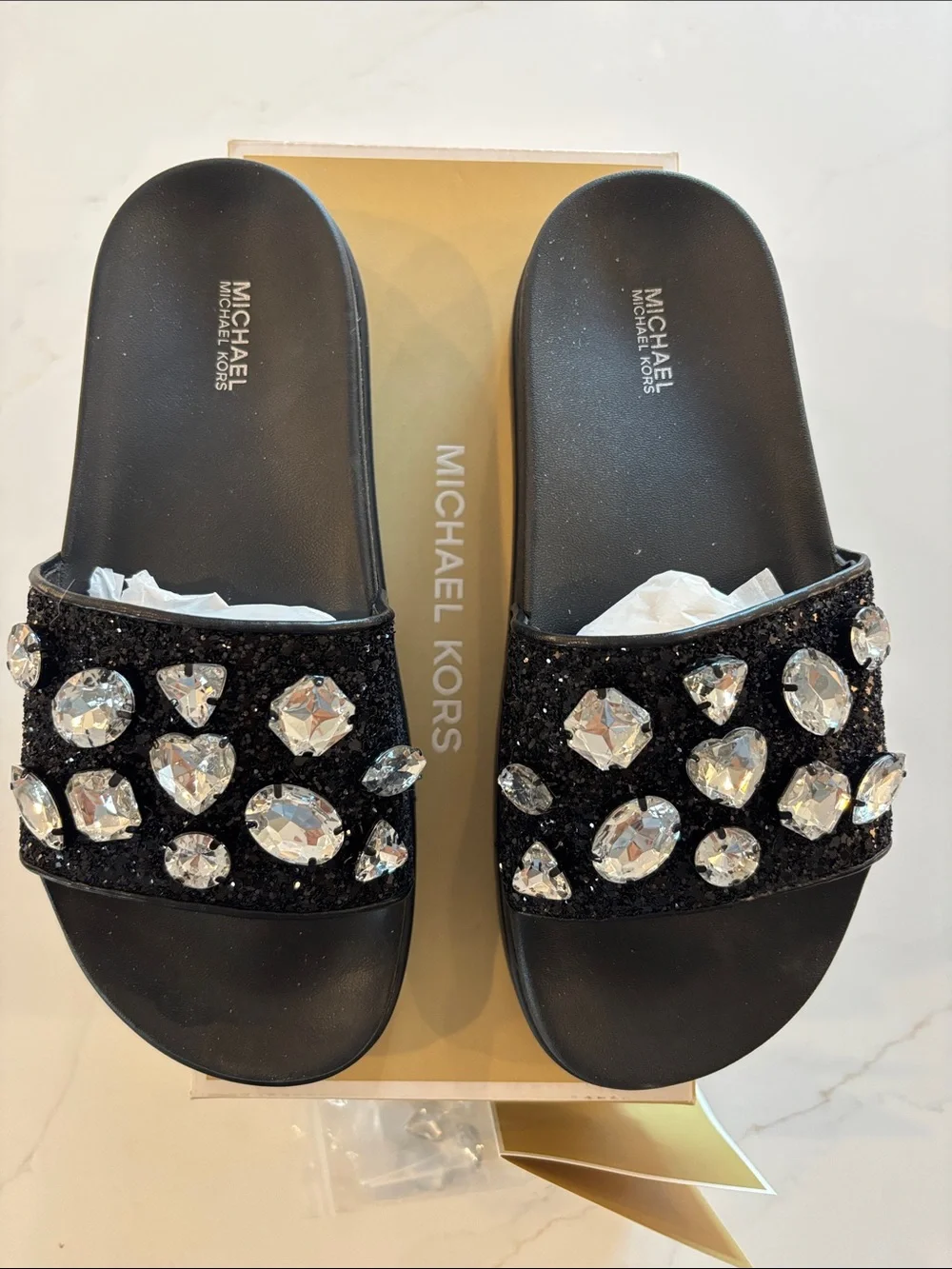 Michael Kors Black Jeweled Slide Sandals